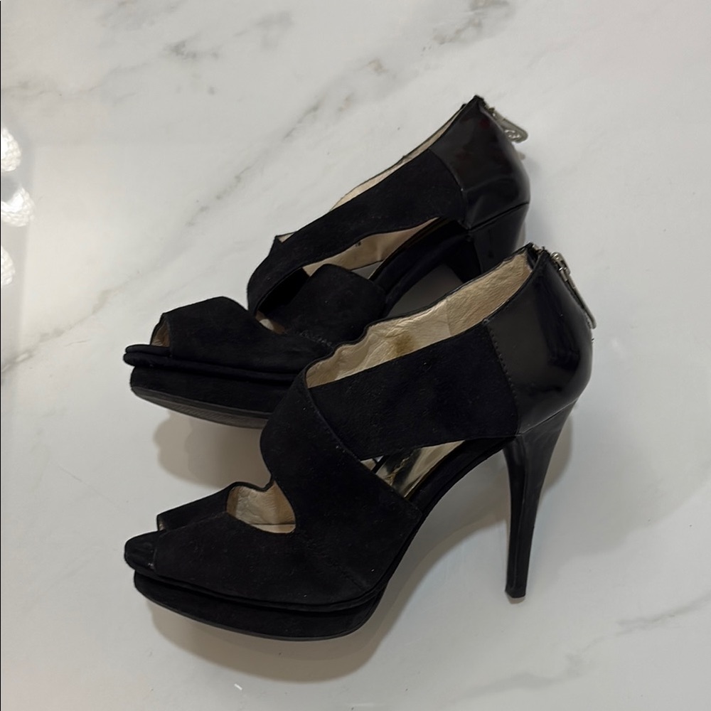 MICHAEL Michael Kors Black Peep-Toe Heels with Platform Sole